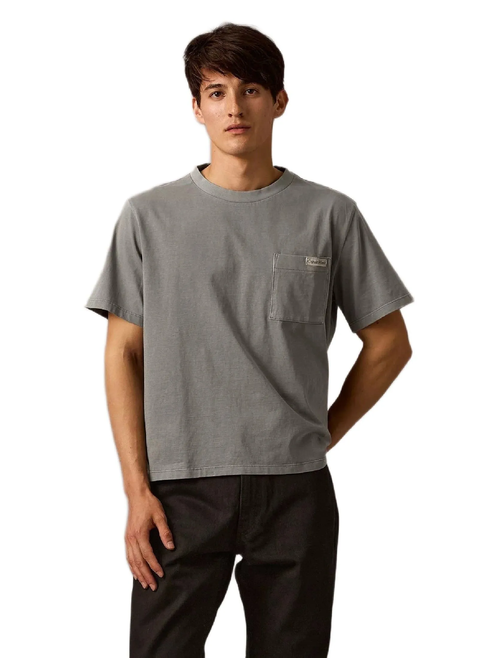 CALVIN KLEIN Men's Cropped Easy Tee Deep Gray