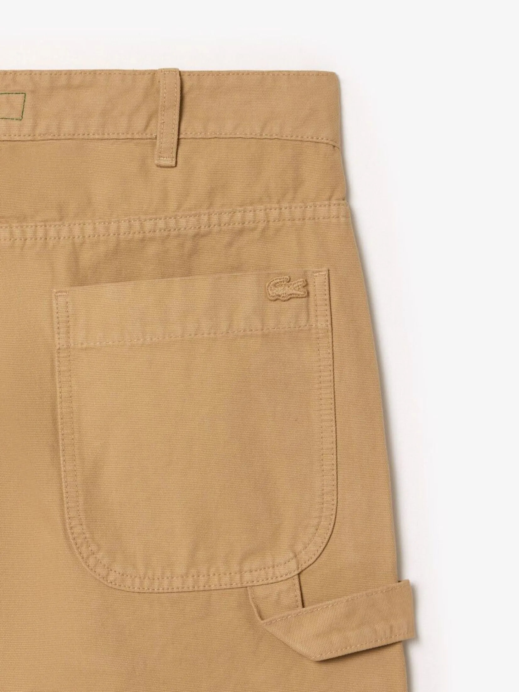 LACOSTE Relaxed Fit Cotton Canvas Shorts Beige