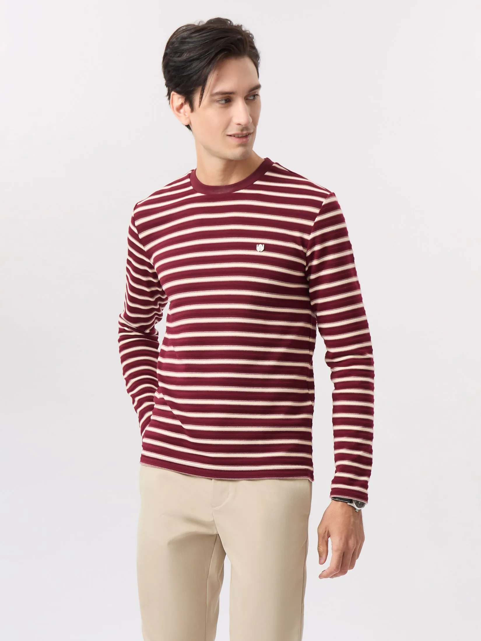 LTD Striped Long-Sleeve T-shirt Men Maroon