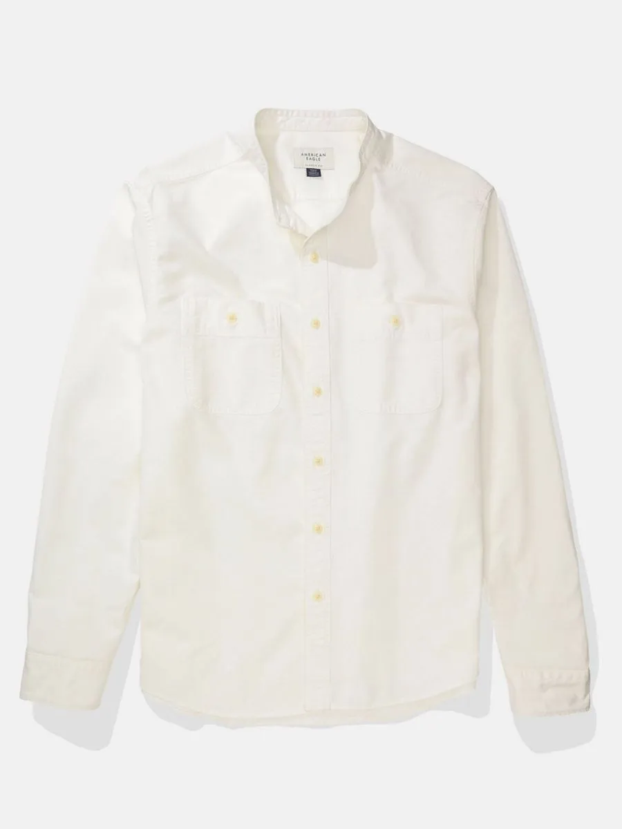 AMERICAN EAGLE MEN 2388 CF BAND COLLAR HENDRIX TWILL SHIRT 106 CREAM