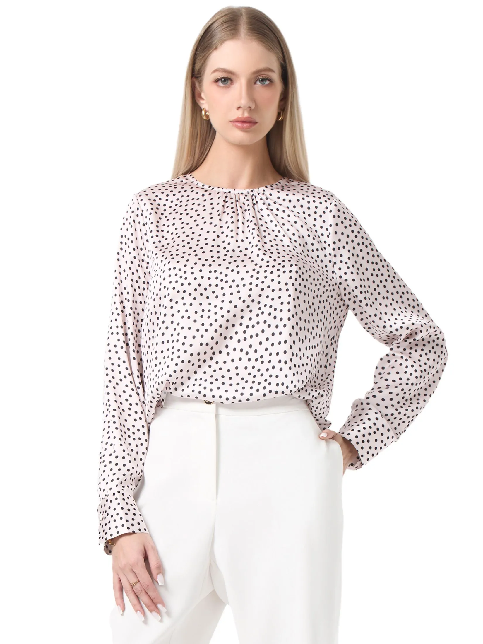 ESPADA Polka Dot Loose Fit Blouse Women Light Pink Size - L