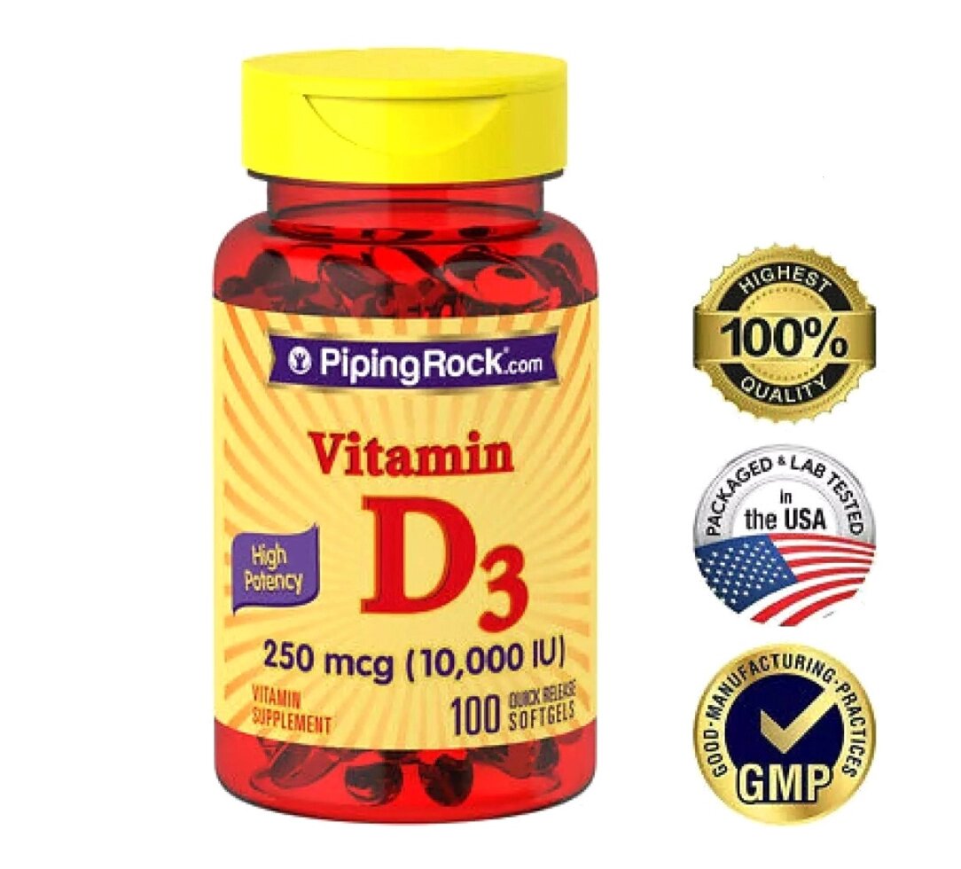 Витамин D3 PipingRock High Potency Vitamin D3 250 mcg 10,000 IU 100 жидких капсул. США