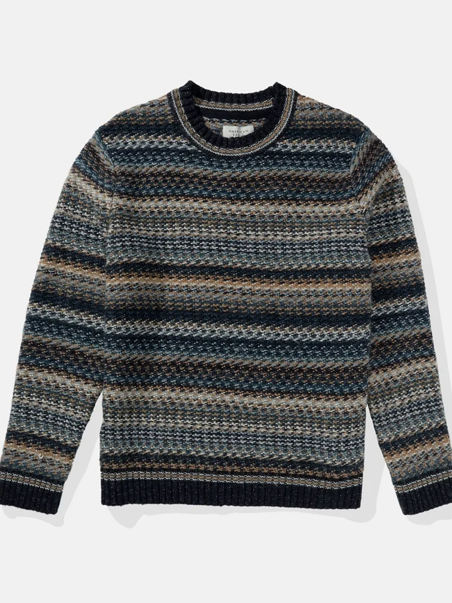 AMERICAN EAGLE MEN 1800 FAIR ISLE CABLE CREW 400 BLUE