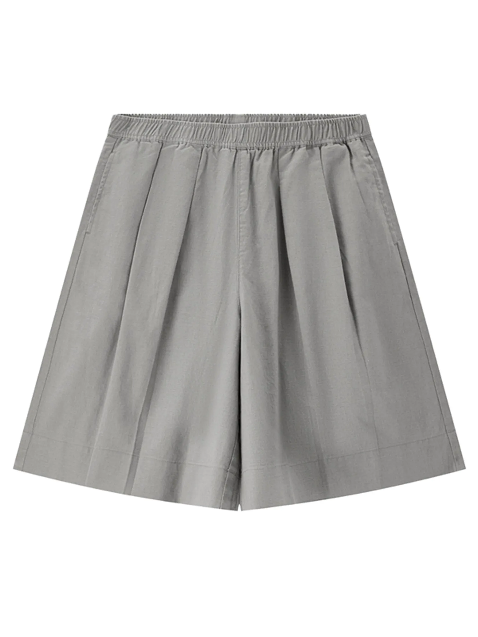 GIORDANO Women's Online Exclusive Cotton-Linen Pleated Shorts Grey