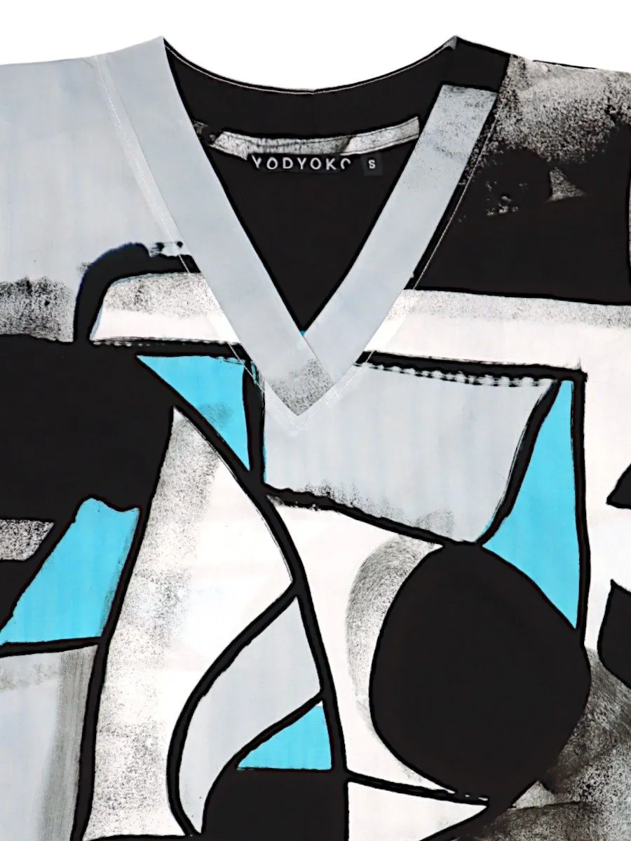 YODYOKO Woman Dress - Blue : Abstract Black and white blocks