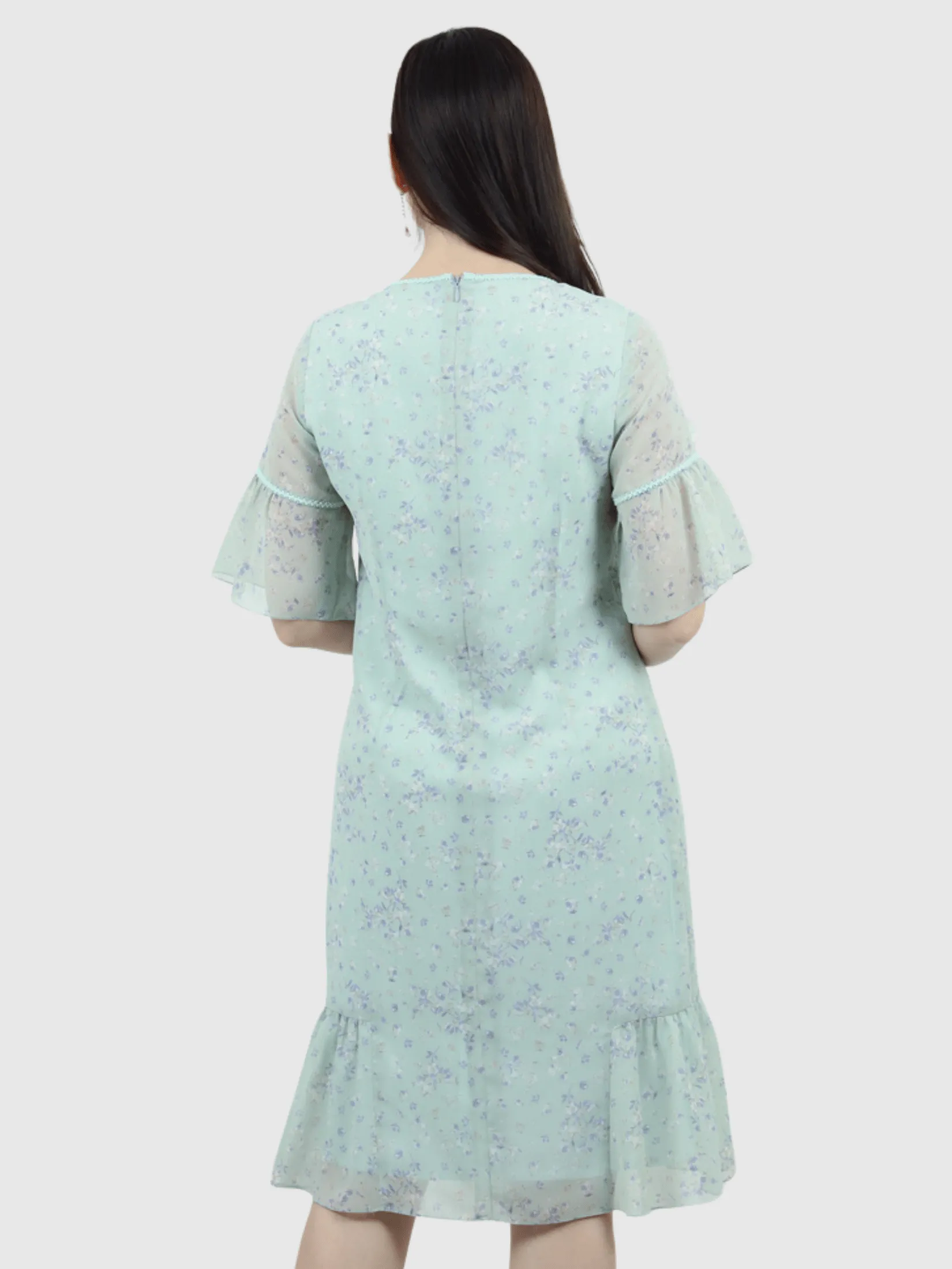 VERONIQA Women Dress Short Sleeves Chiffon Angora Green