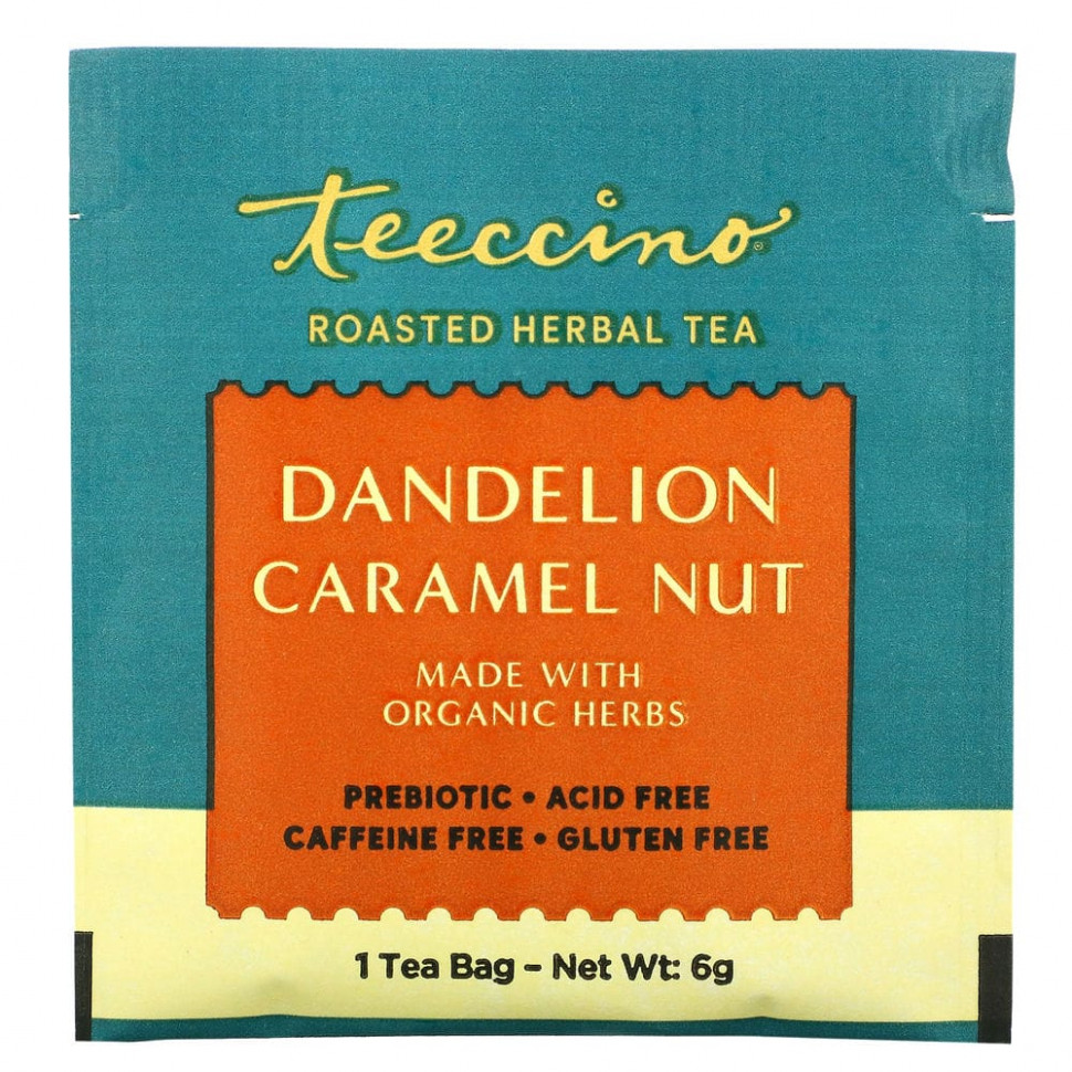 Teeccino, Жареный травяной чай, одуванчик и карамель, без кофеина, 10 чайных пакетиков, 60 г (2,12 унции)