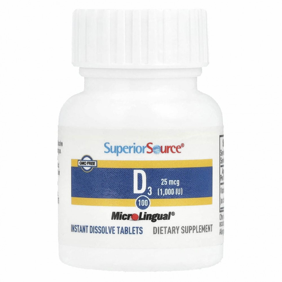 Superior Source, витамин D3 с повышенной силой действия, 25 мкг (1000 МЕ), 100 быстрорастворимых таблеток MicroLingual
