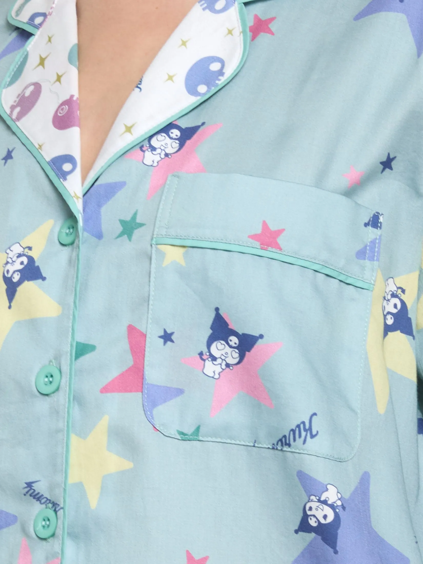 SANRIO Women Sleepwear Shirt Long Sleeves + Pants Kuromi Star Light Blue