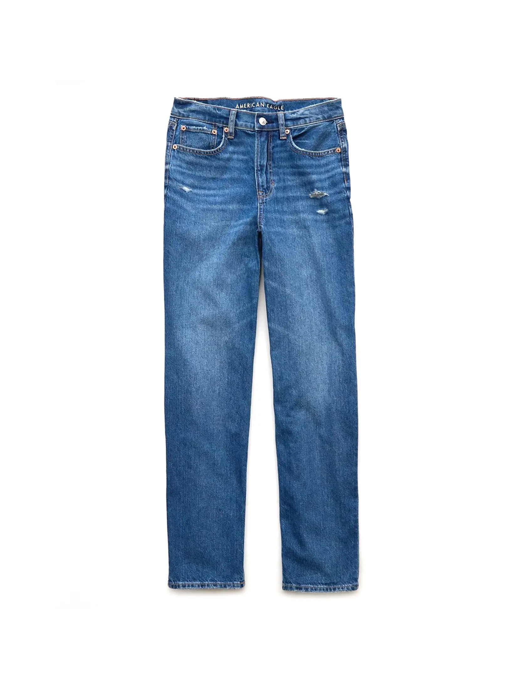 AMERICAN EAGLE WOMEN SUPER HIGH-RISE BAGGY STRAIGHT JEANS 475 DEEPEST AZURE