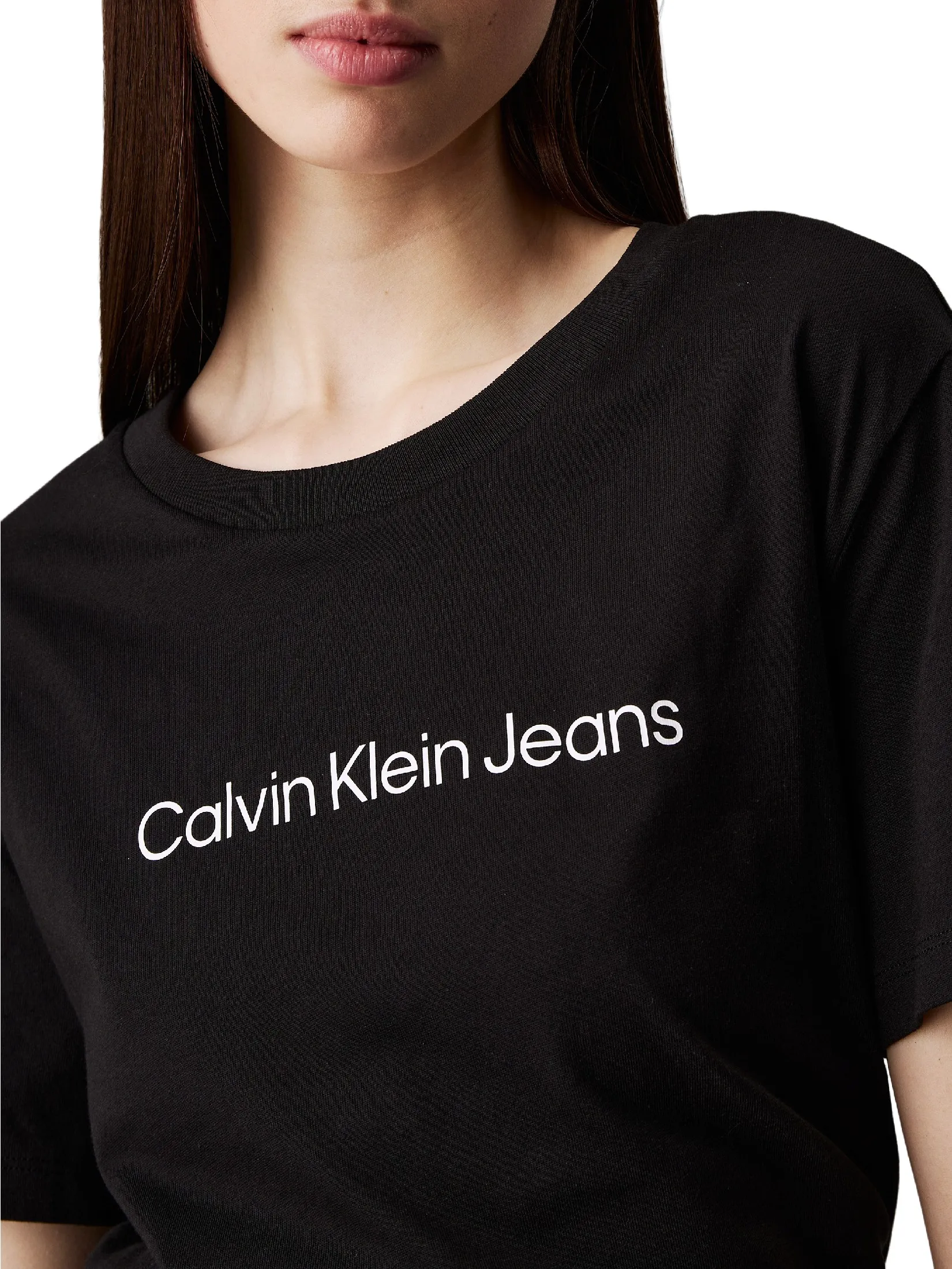 CALVIN KLEIN Women s Institutional Logo Straight Fit Short Sleeve T-Shirt Black