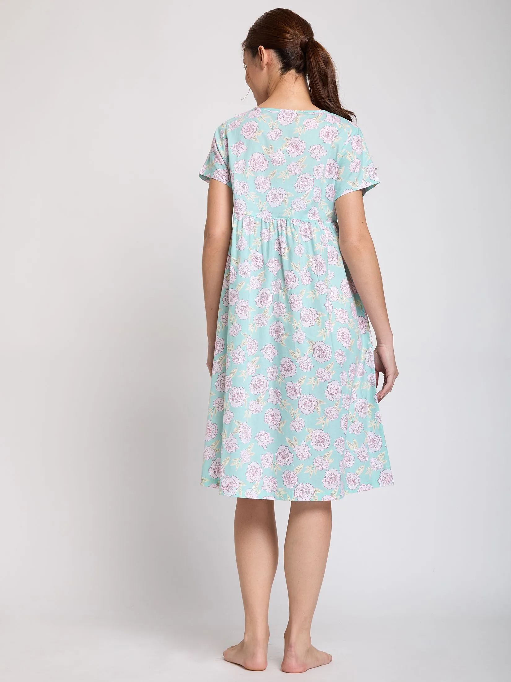 CLAUDIA'S ROMANCE Women Nightdress Short Sleeves Green