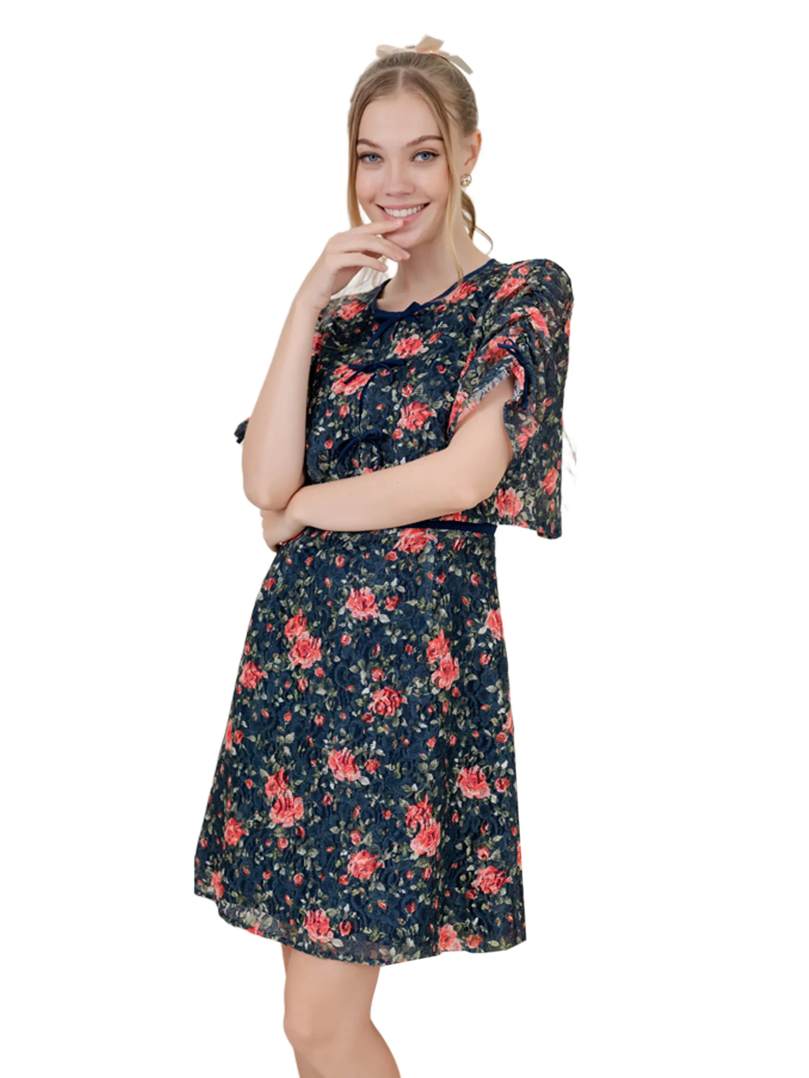 AMILA Women Dress Rachel Lace Navy Blue