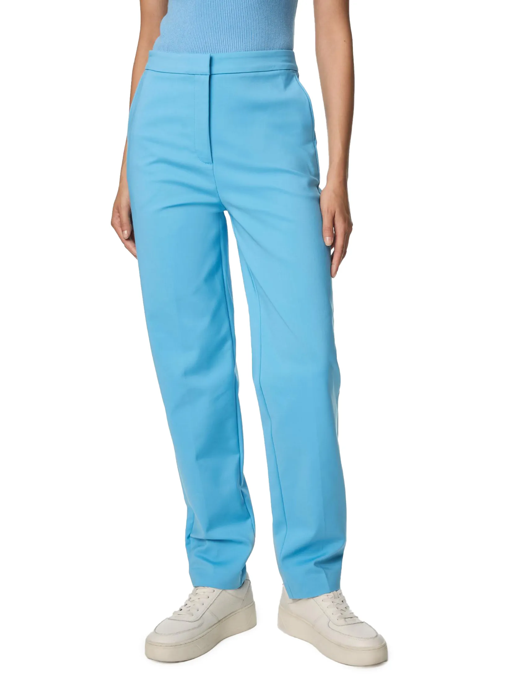 MARKS & SPENCER Women Trousers Cotton Blend Slim Fit Ankle Grazer Sky Blue