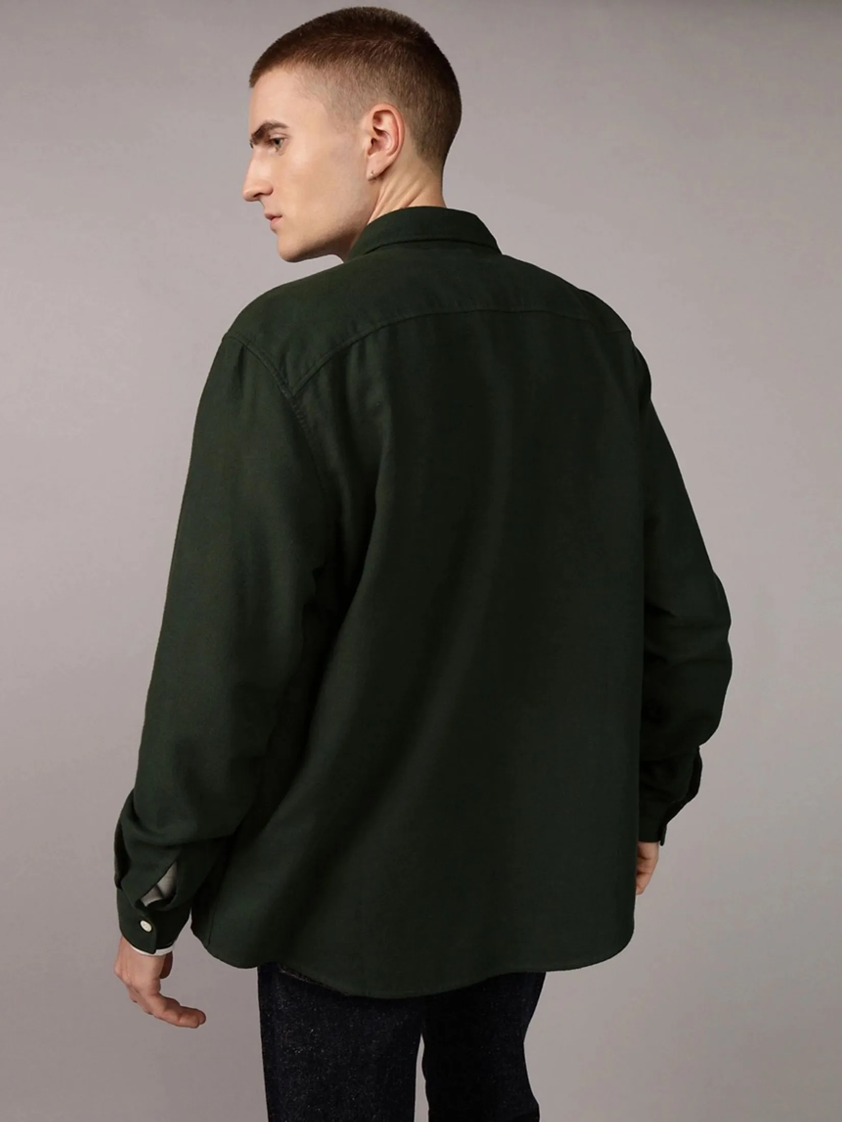 AMERICAN EAGLE MEN RUBBER PLANT CF CSC MARTIN FLANNEL SHIRT 318 GREEN RUSH