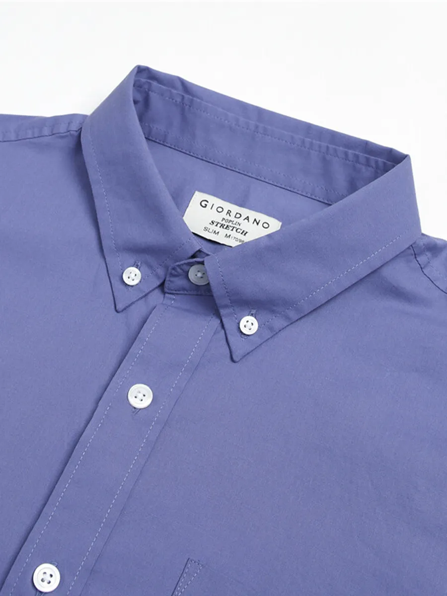 GIORDANO Men s Slim Fit Long Sleeve Stretch Shirt (Poplin) Purple