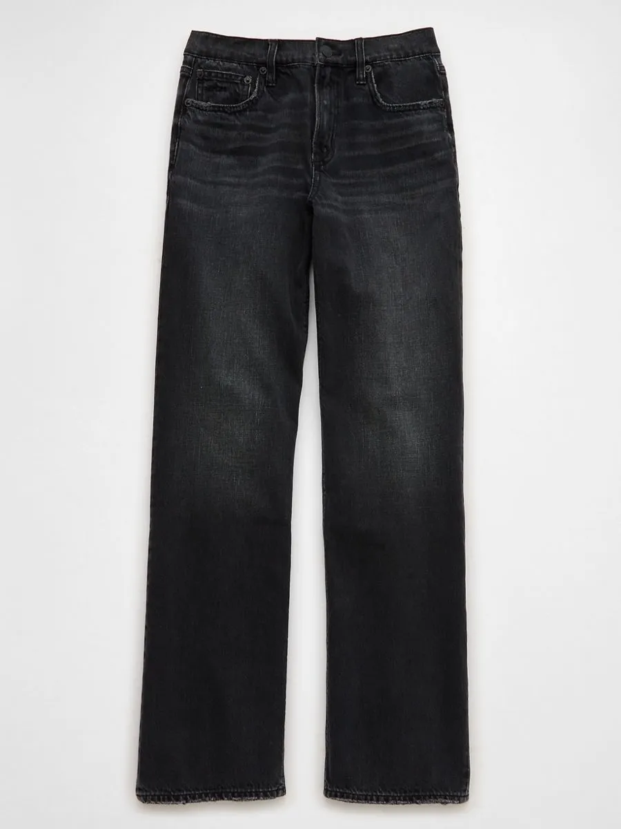 AMERICAN EAGLE WOMEN HIGH-RISE STOVEPIPE JEANS 045 BLACK BLAZE