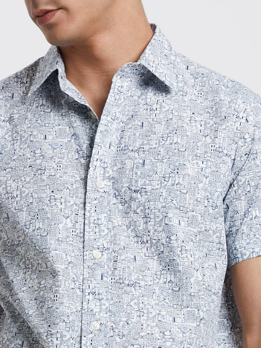 ALUMNUS Men Shirt Short Sleeves with Graphic Printed Off White