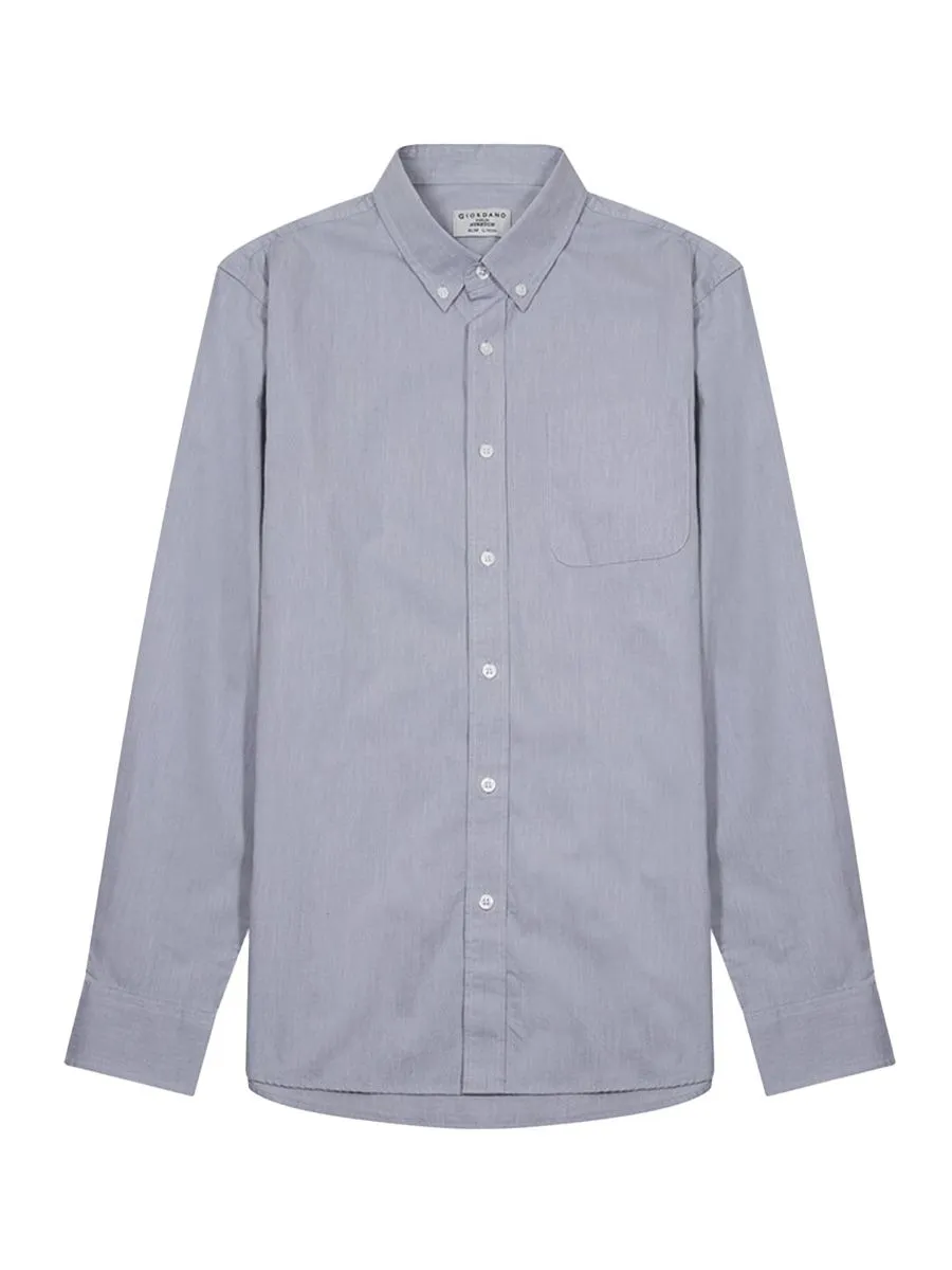 GIORDANO Men's Slim Fit Long Sleeve Stretch Shirt (Poplin) Grey