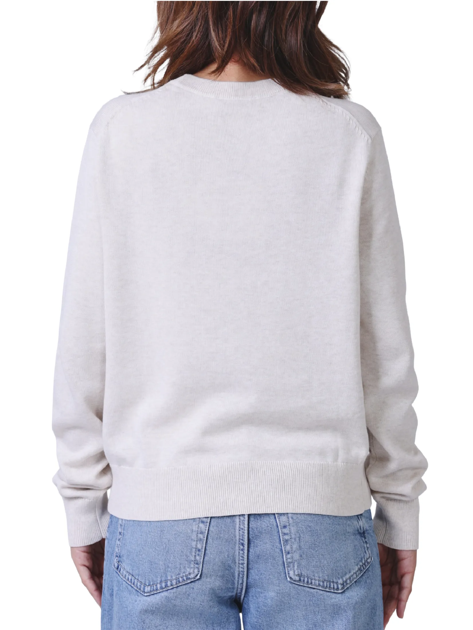 CALVIN KLEIN Women's Smooth Cotton Monogram Logo Sweater Light Grey