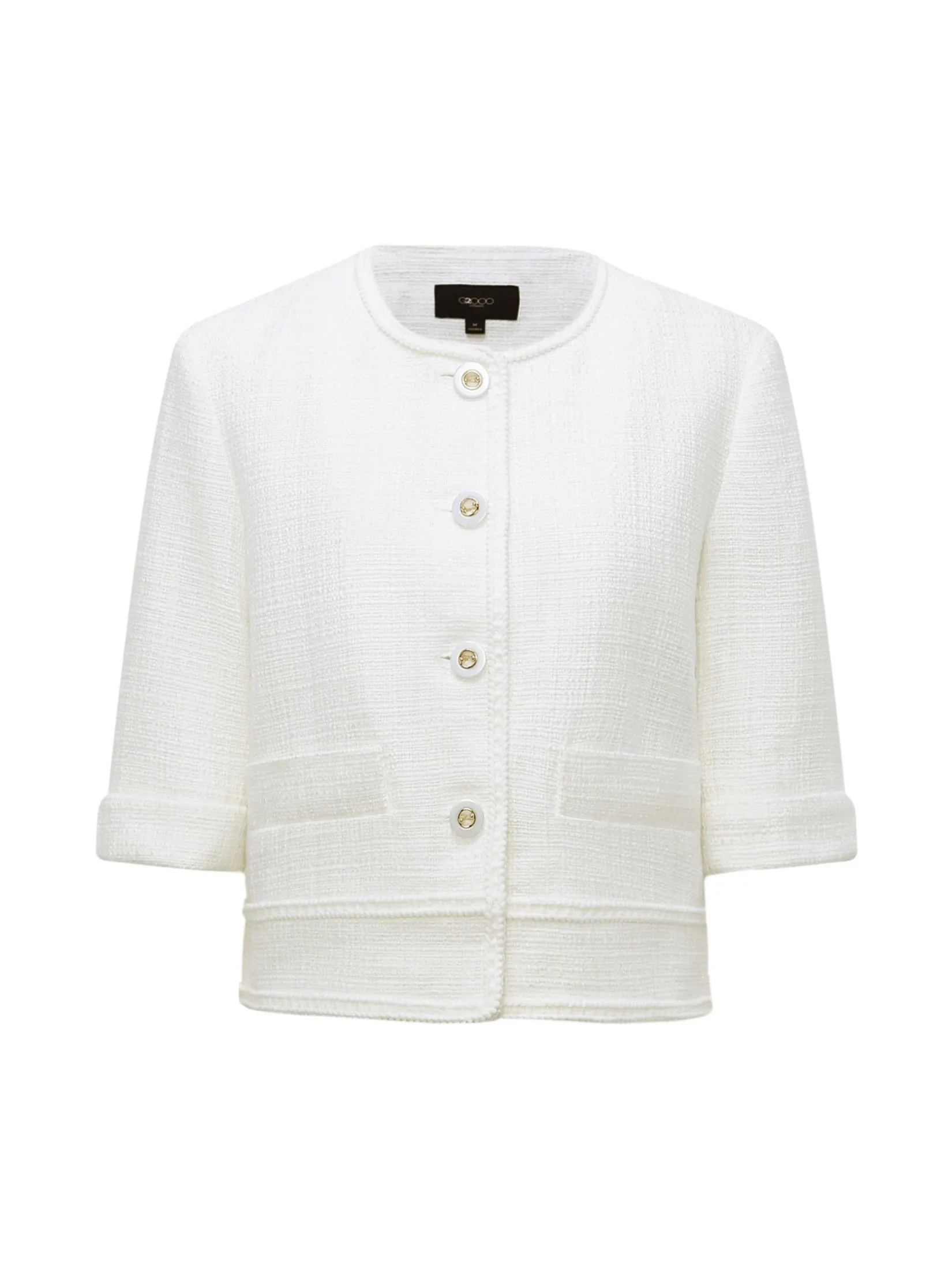 G2000 Women Clothing Cotton Blend Tweed Round Neck Jacket Easy Fit - Off-White