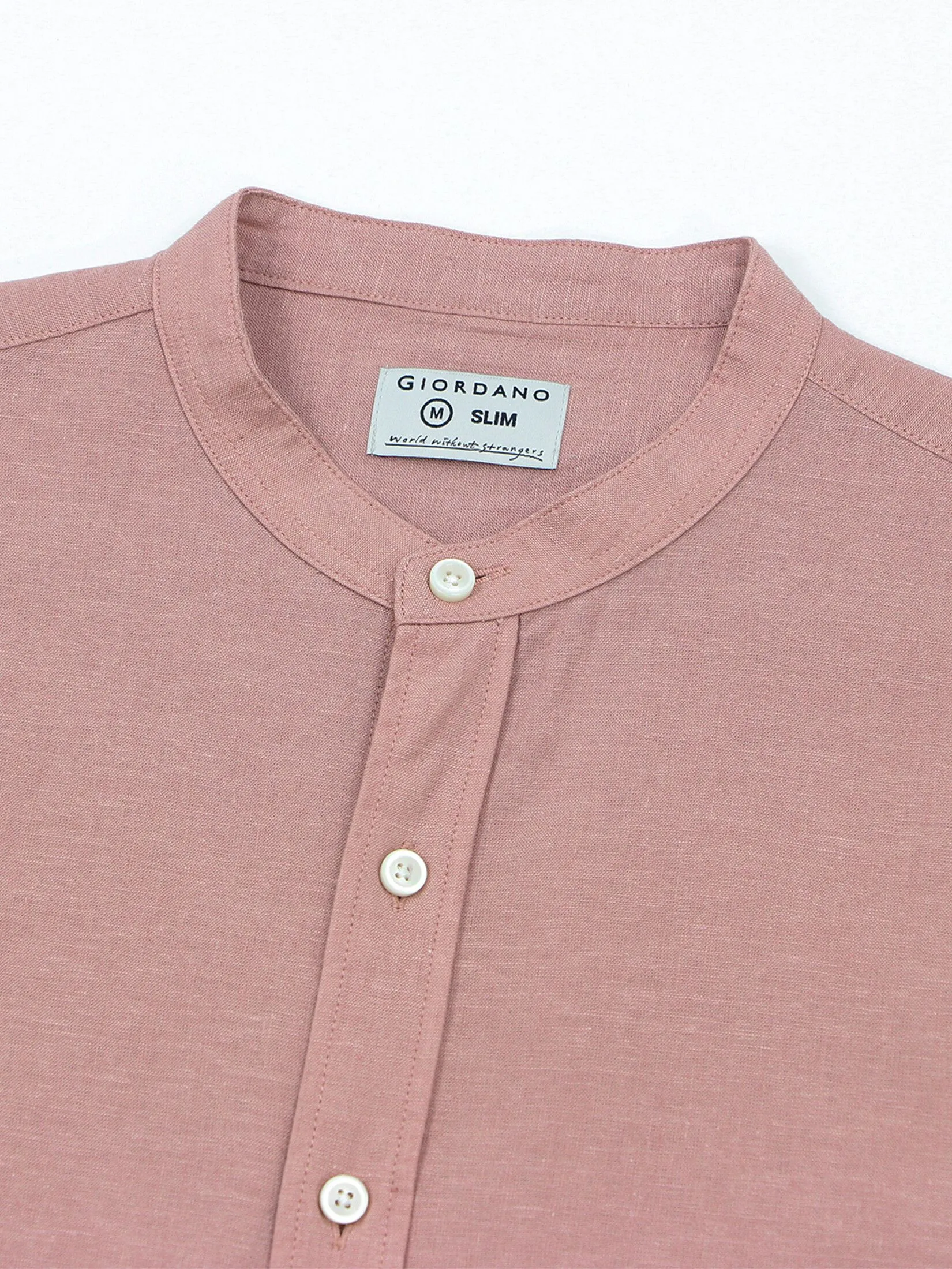 GIORDANO Men's Long-sleeved Linen Shirt Coral Red