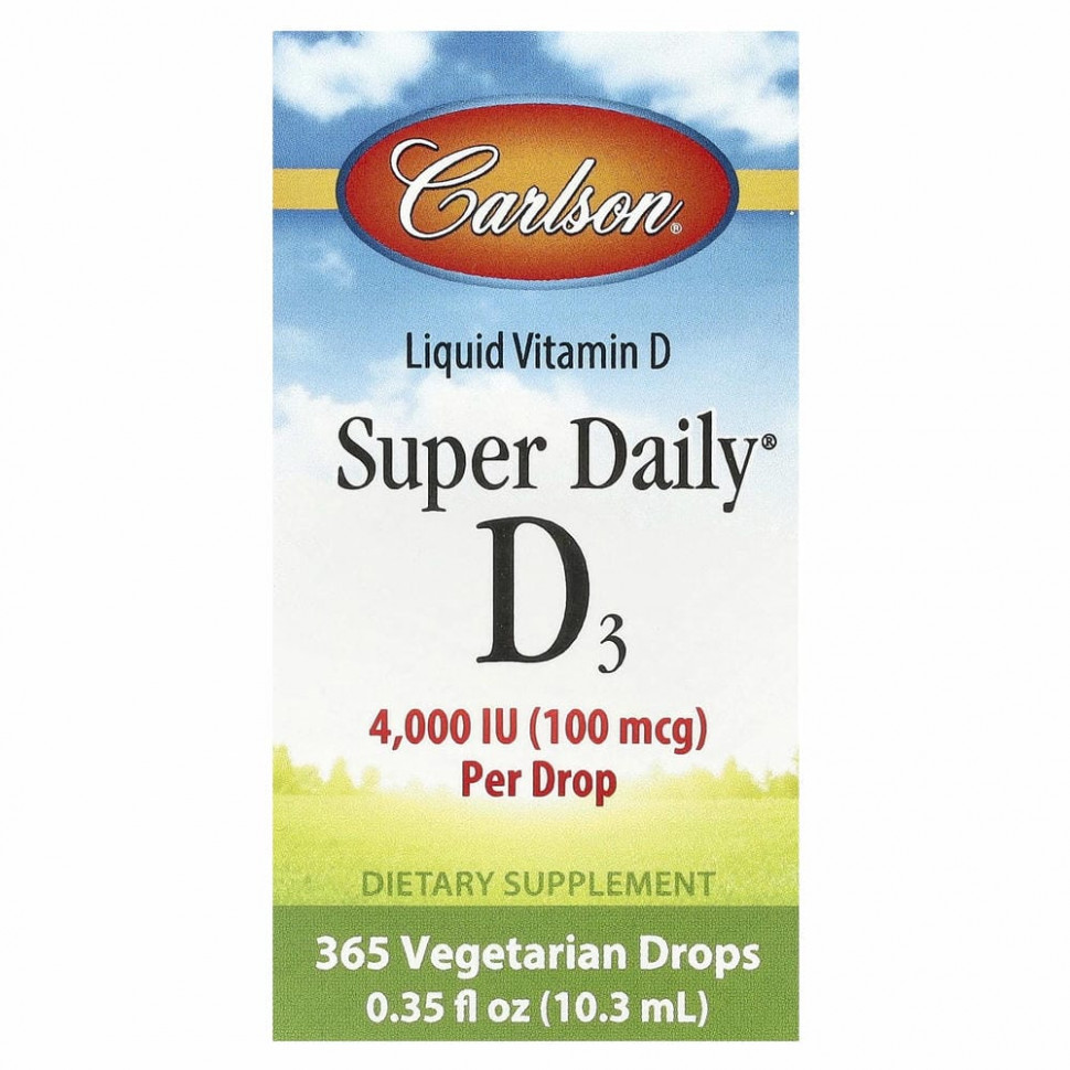 Carlson Labs, Super Daily D3, 100 мкг (4000 МЕ), 10,3 мл (0,35 жидк. Унции) - CAR-01290-1000 МЕ