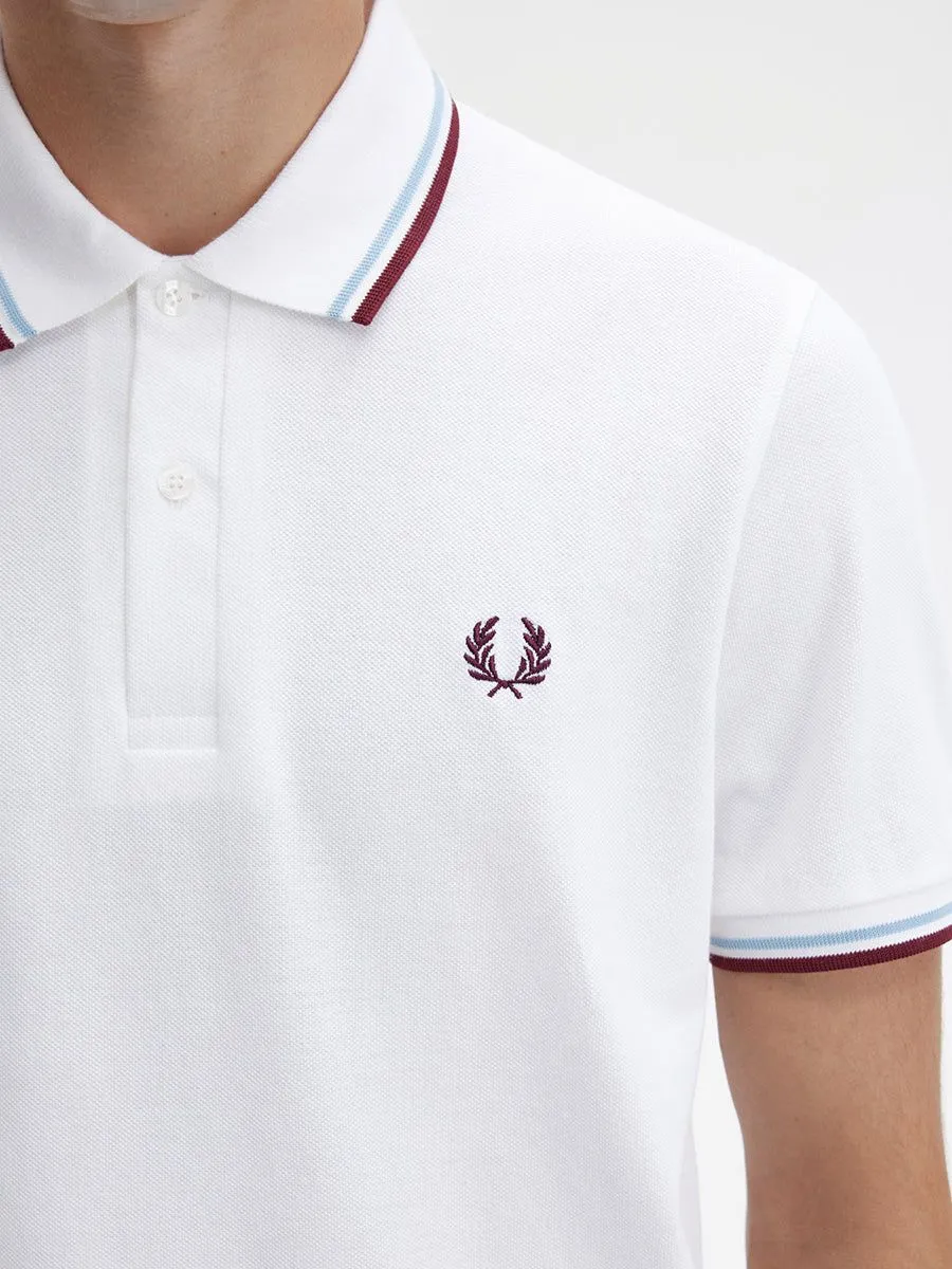 FRED PERRY Men Polo Shirt Twin Tipped Fred Perry White