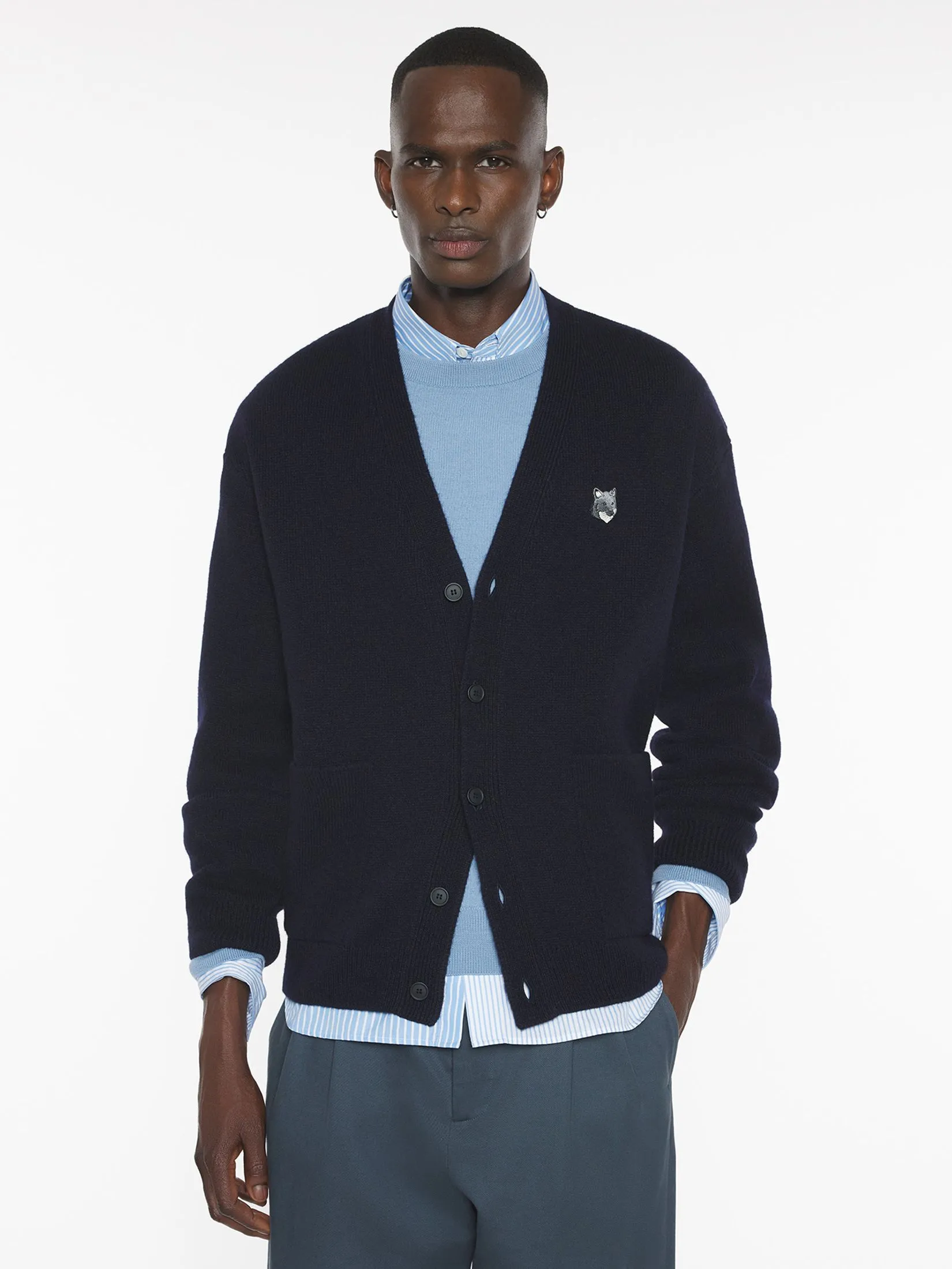 MAISON KITSUNÉ Men Cardigan Fox Head Lambwsool Comfort