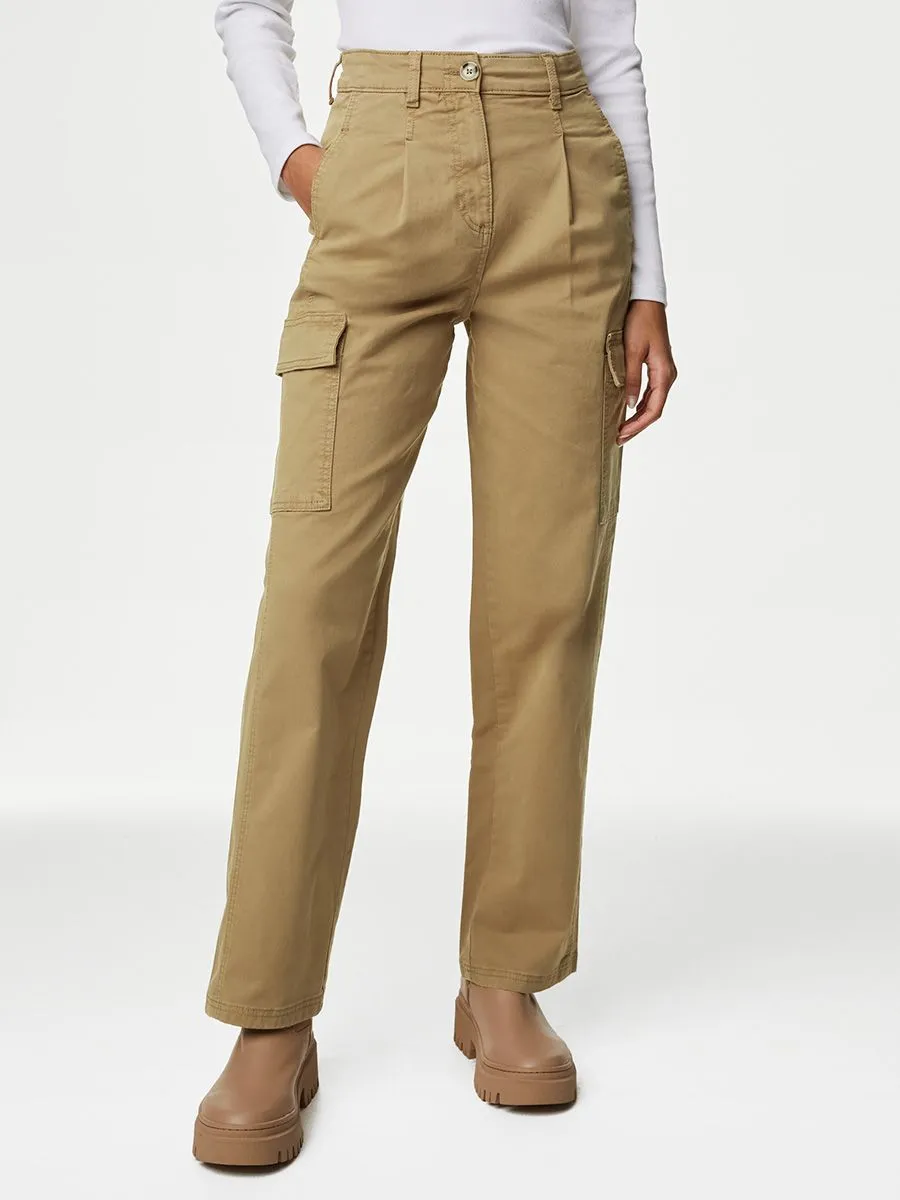 MARKS & SPENCER Women Straight Leg Cargo Trousers Cotton Rich