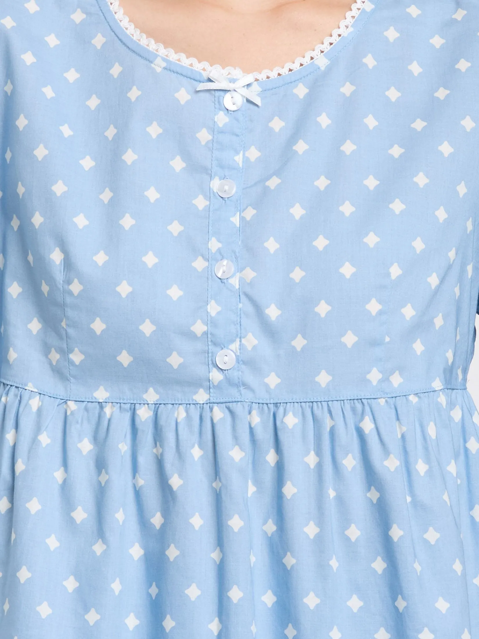 CLAUDIA'S ROMANCE Women Pyjamas Shirt Long Sleeves + Cropped Pants Light Blue