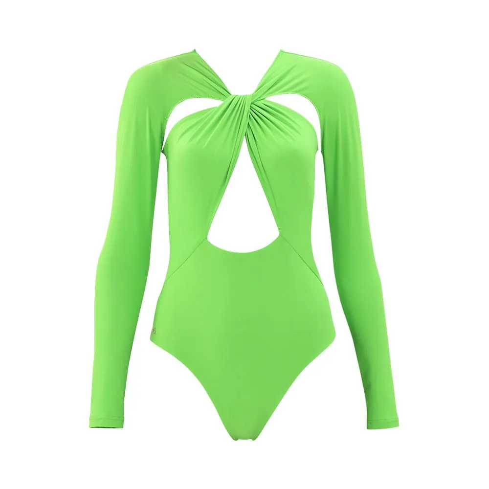 ANGELYS BALEK NEON GREEN LONG SLEEVE CUT OUT WOMEN SWIMSUIT