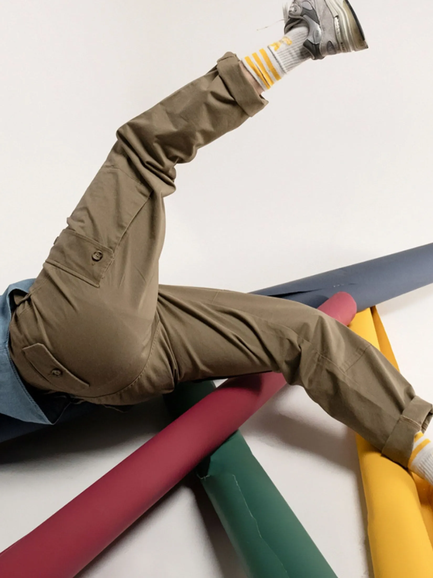 ERA-WON Men's Cargo trousers straight relaxed fit Beige