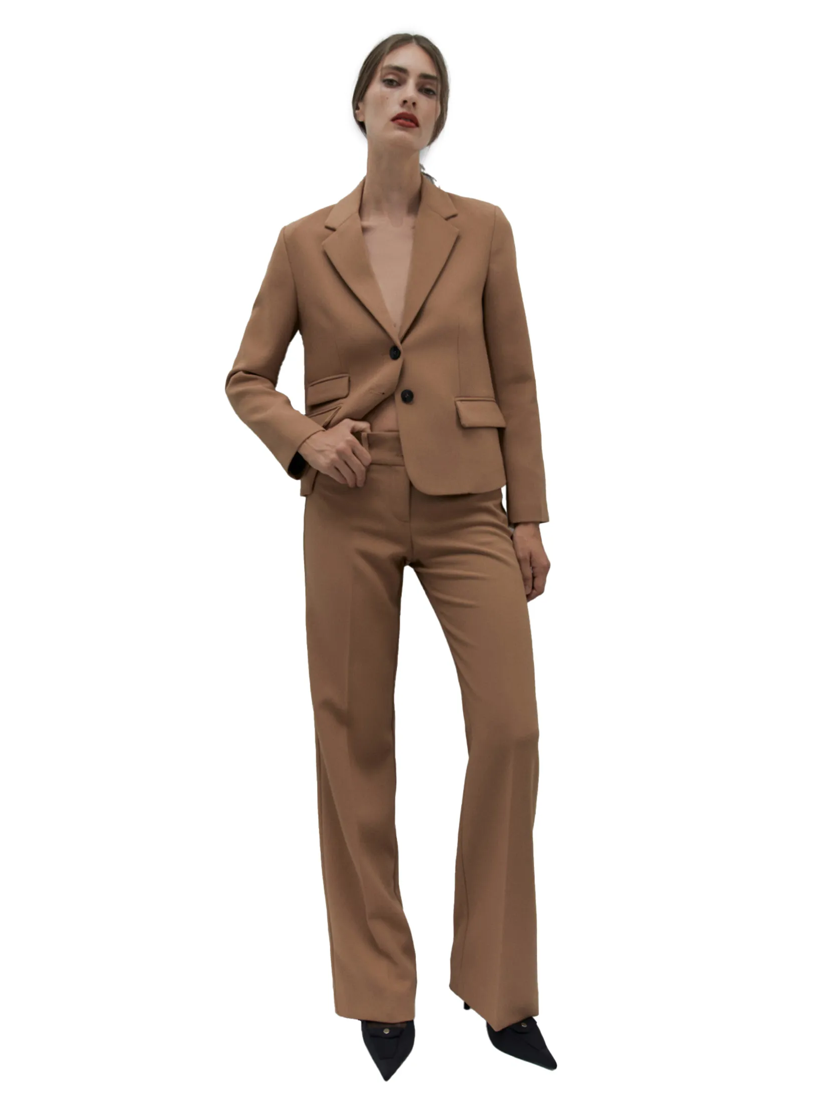 SFERA Women Straight Trousers Zipper Closure Camel Size - 38 EU