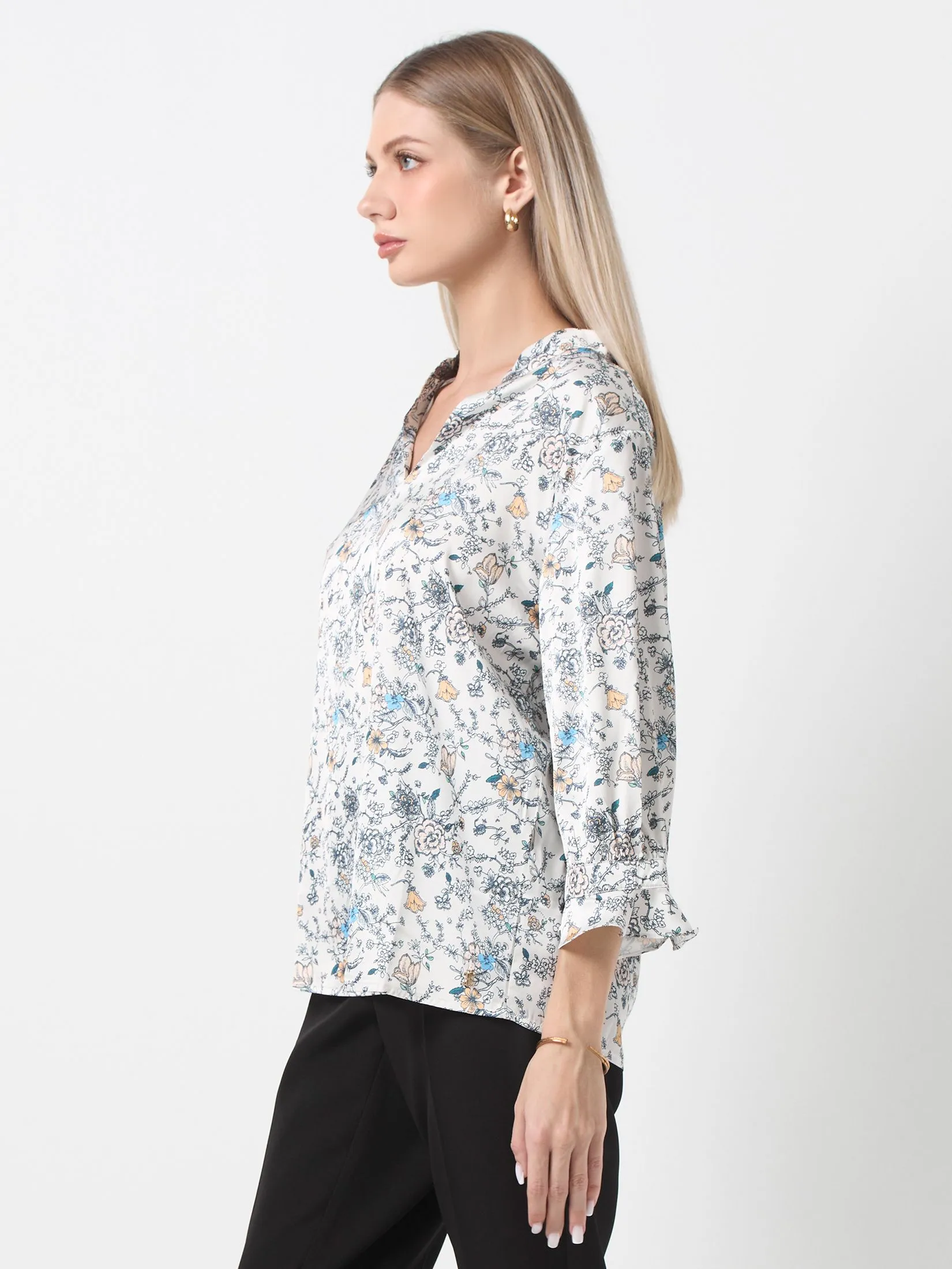 ESPADA V-neck Blouses Floral Prints Women Off White
