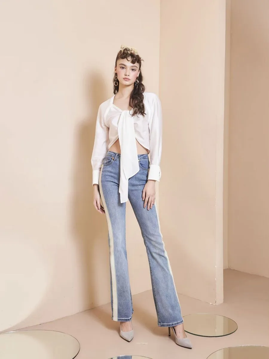 THEA BY THARA Trim-Detailed Wide-Leg Jeans Blue