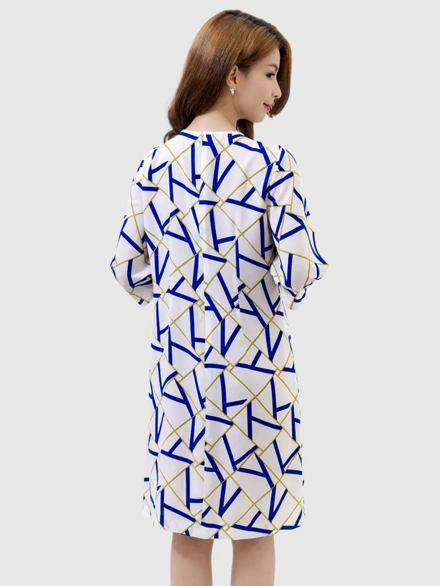 VERONIQA Women Dress Chiffon Print Off White