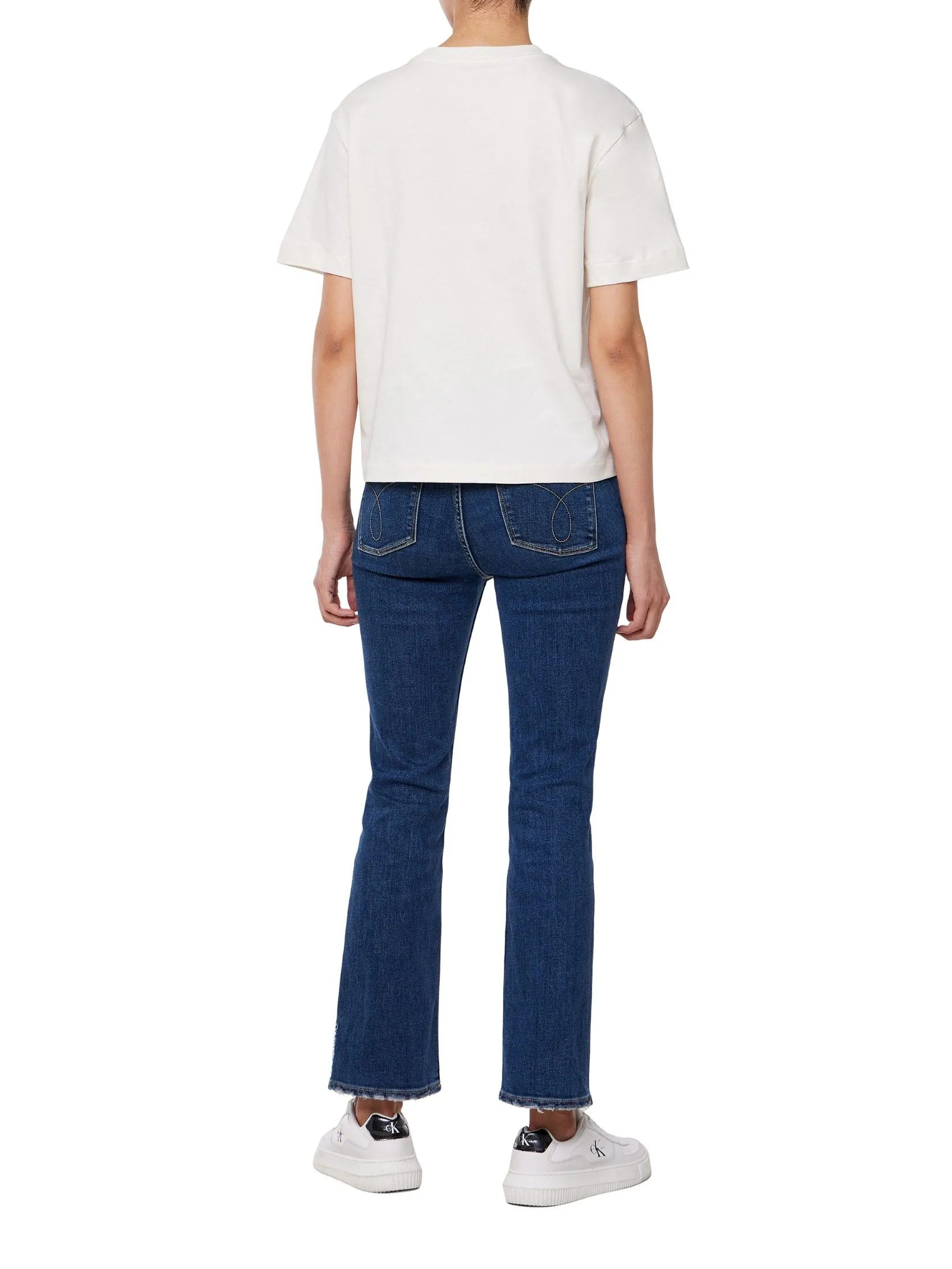 CALVIN KLEIN Women's Boxy Calvin Klein Varsity Short Sleeve T-Shirt White