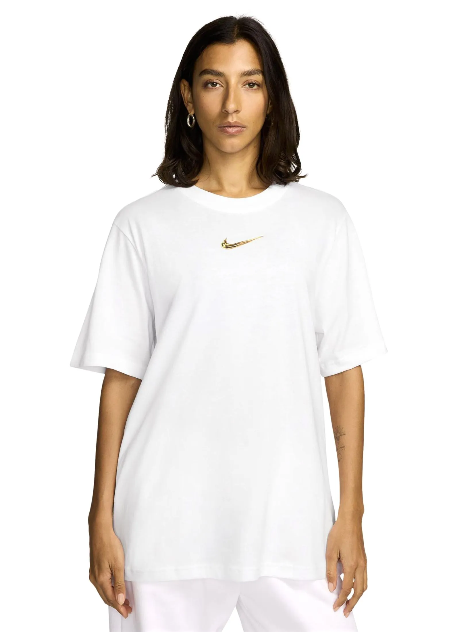 NIKE Women T-Shirt Short Sleeves Loosse Graphic Oversized White