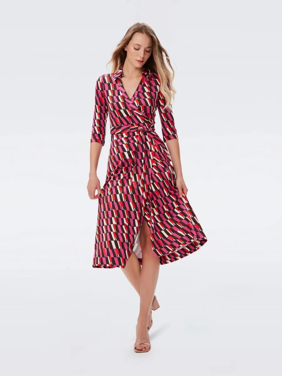 DIANE VON FURSTENBERG DVF ABIGAIL MIDI DRESS ARTA GEO PINK ME