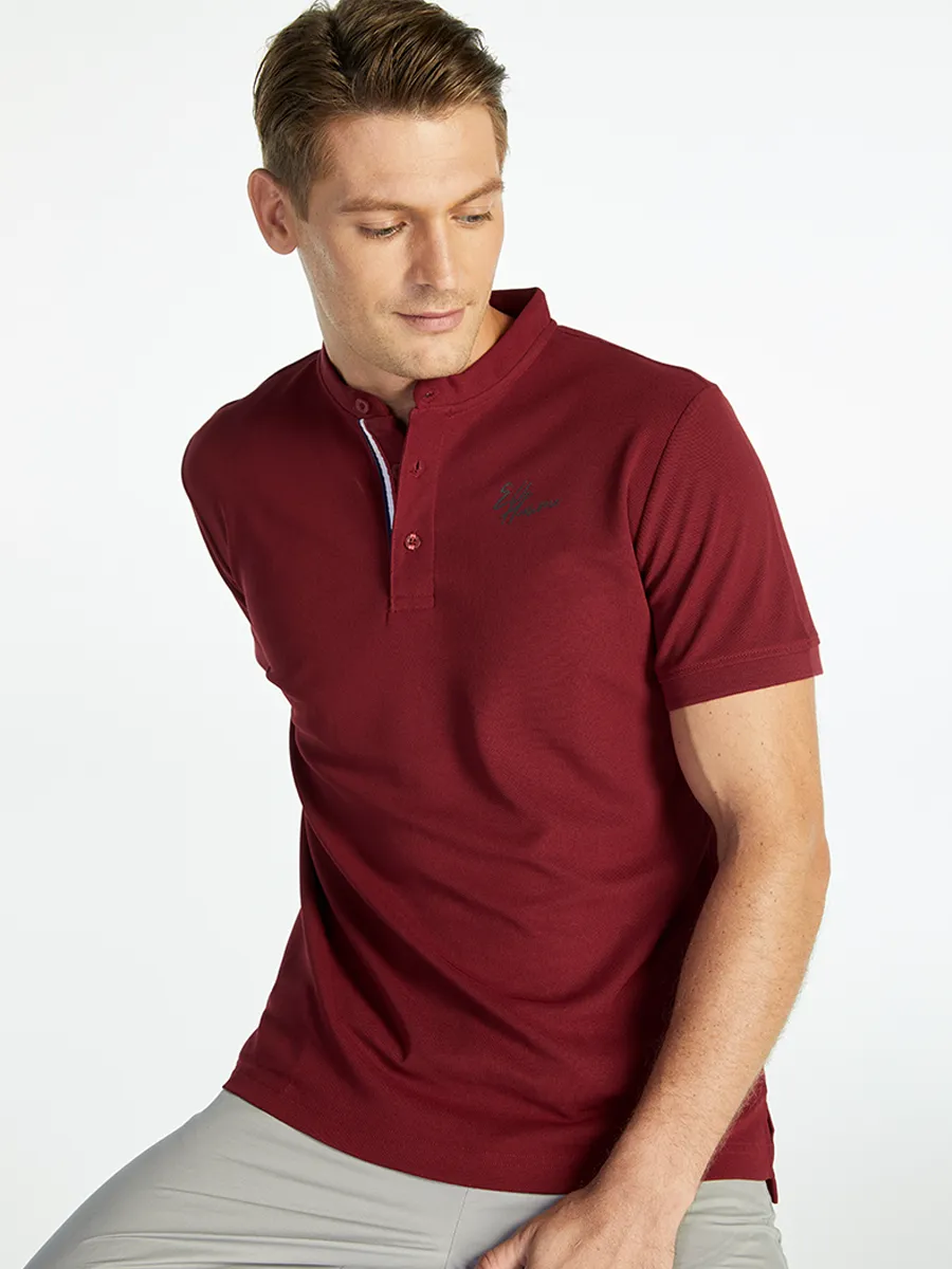 ELLE HOMME MEN BAND COLLAR POLO SHIRT W8K904RE - RED