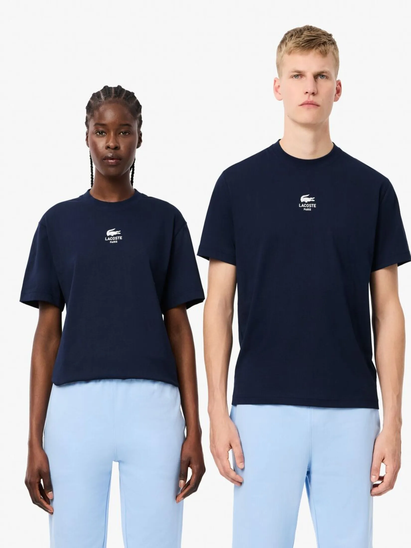 LACOSTE Signature Print Cotton T-shirt Blue