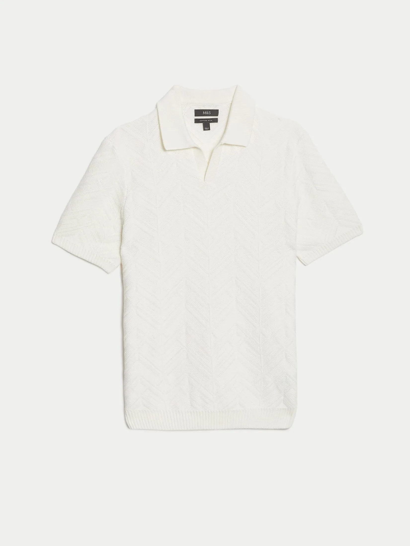 MARKS & SPENCER Men Polo Shirt Cotton Rich Open Neck Knitted Ivory