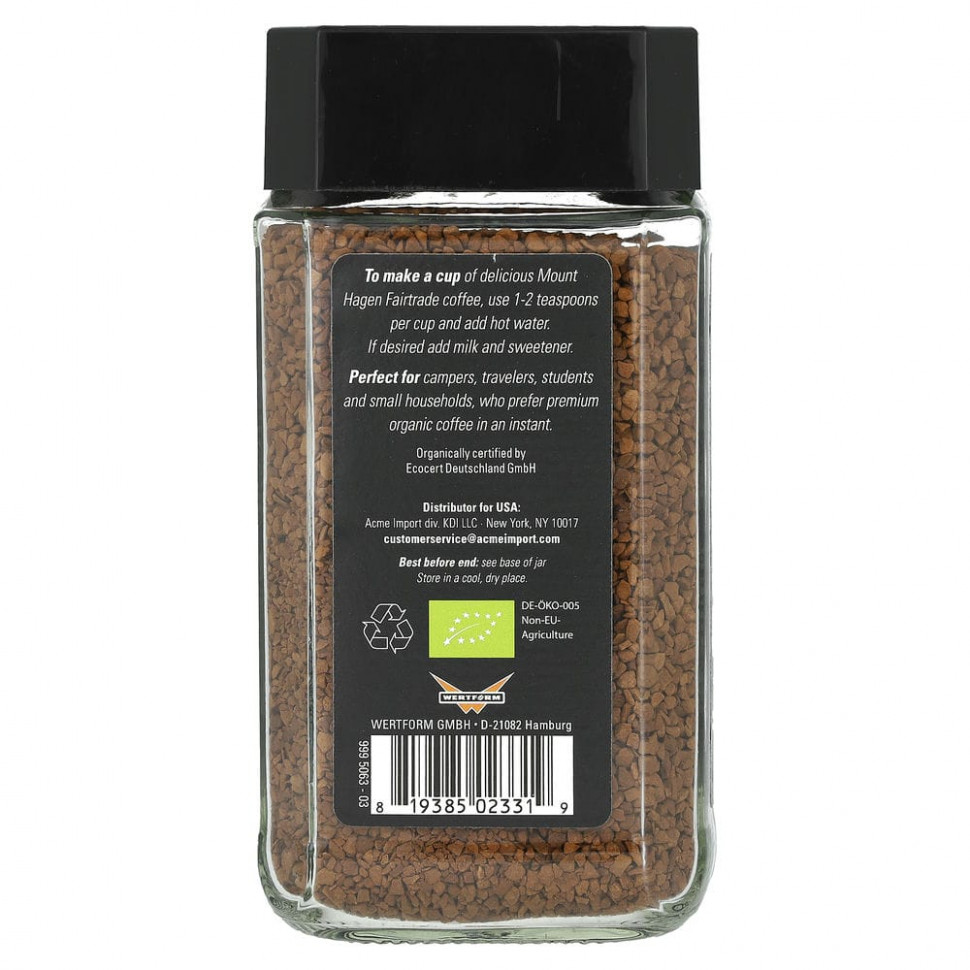 Mount Hagen, Органический растворимый кофе, отмеченный знаком справедливой торговли, сублимированный, 100 г (3,53 унции)
