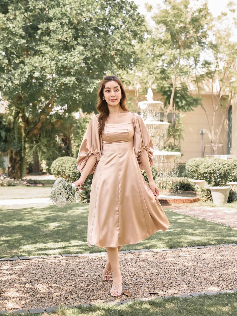 ROSE THE LABEL Gold-Scarlett satin dress