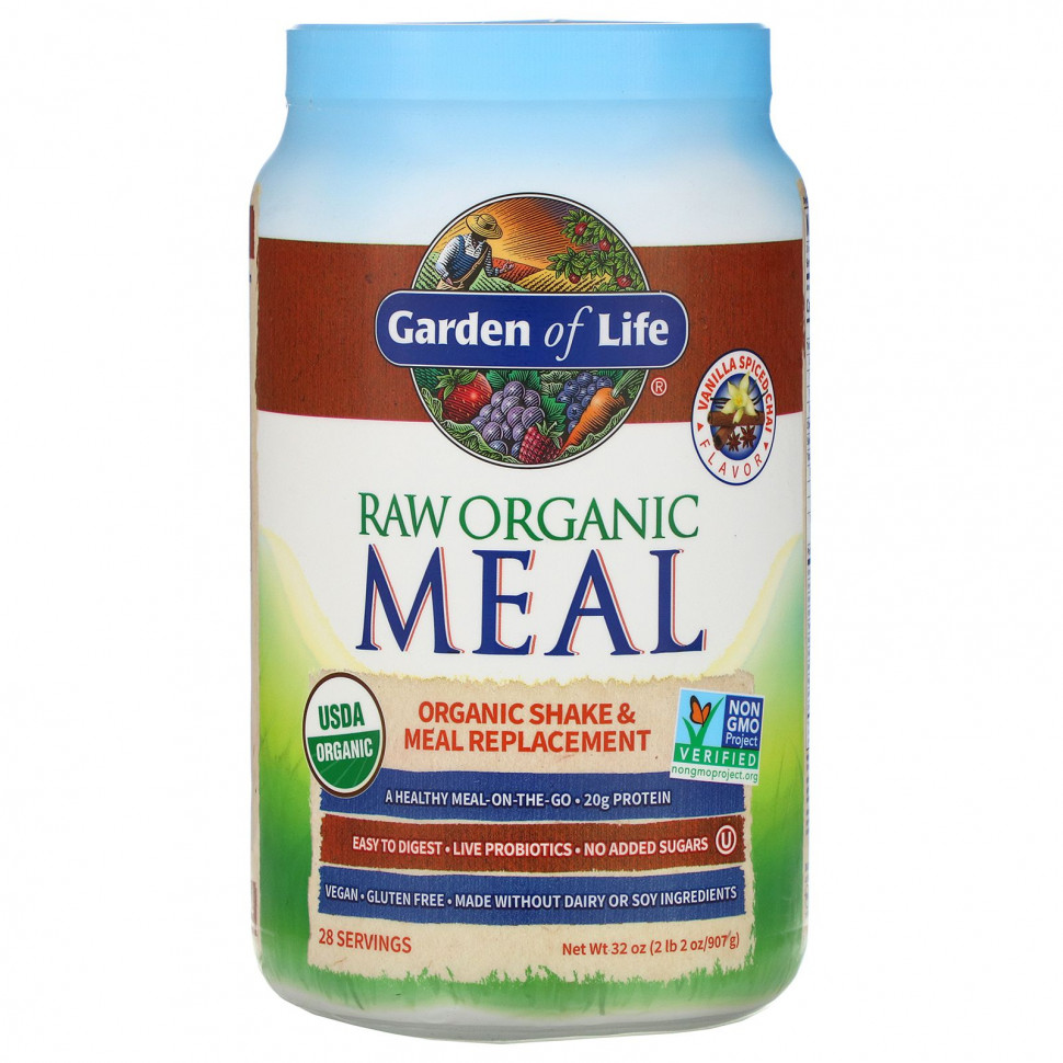 Garden of Life, RAW Organic Meal, коктейль и заменитель еды, чай со специями ваниль, 907 г (2 фунта 2 унции)