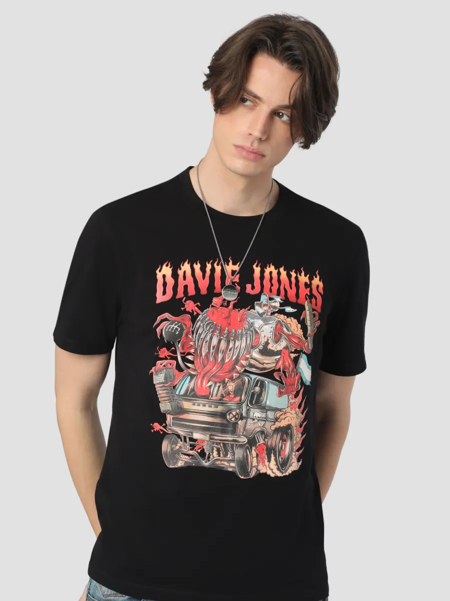 DAVIE JONES Men's Graphic Regular Fit T-Shirt Black