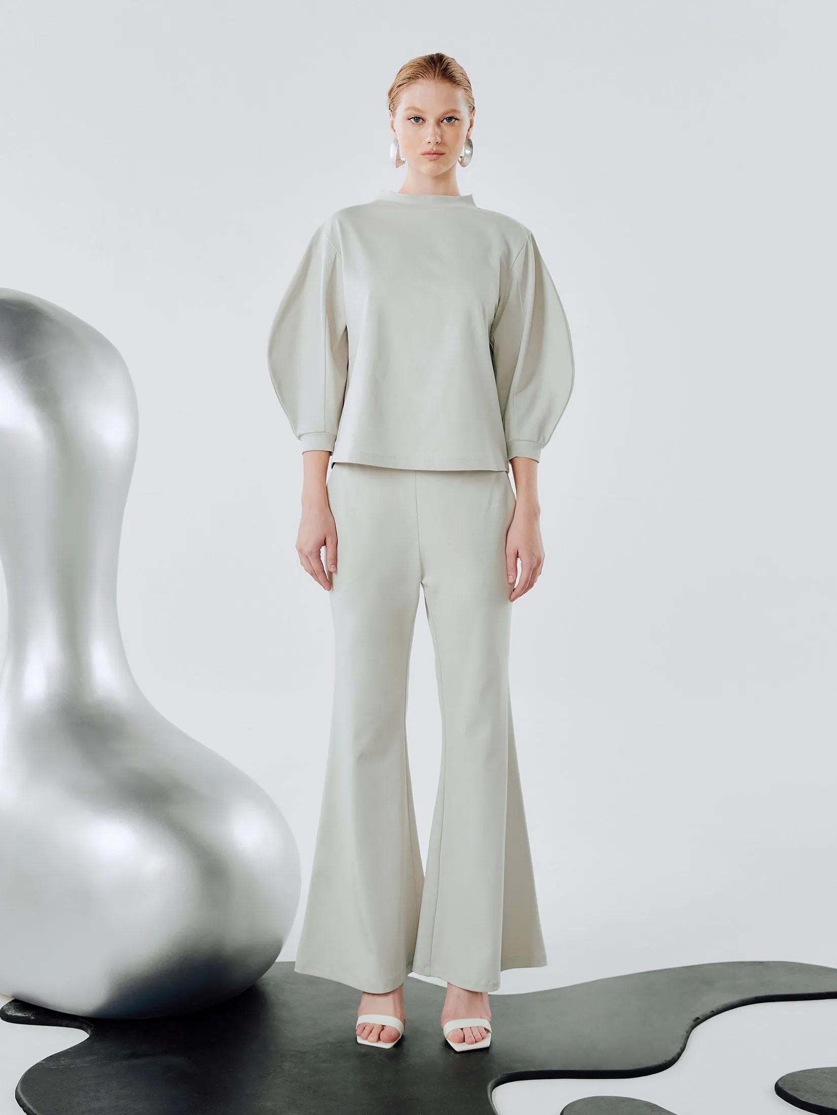 SHAKA Woman Pants  Stretch Jersey Flare Grey