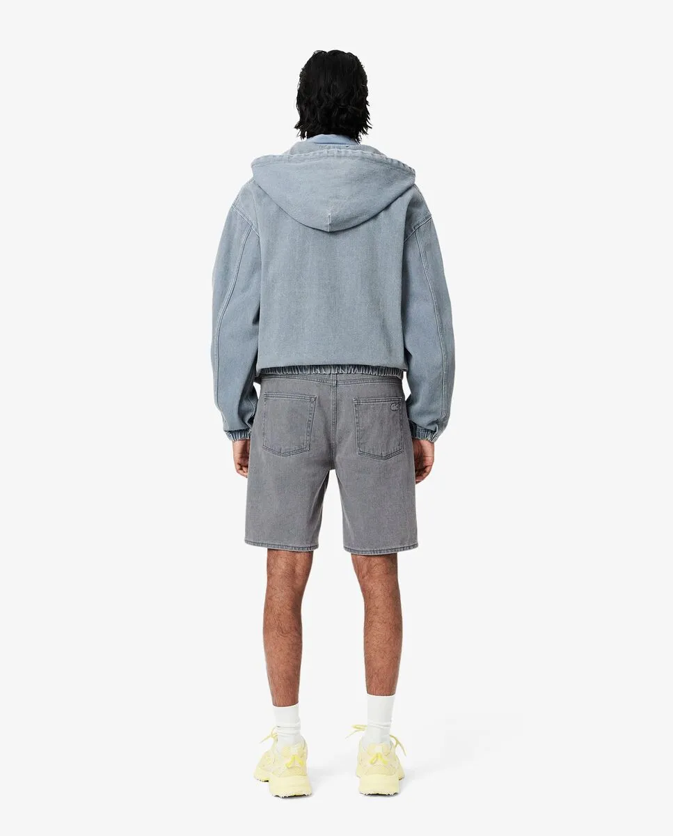 LACOSTE Washed Effect Dyed Denim Bermuda Shorts Blue