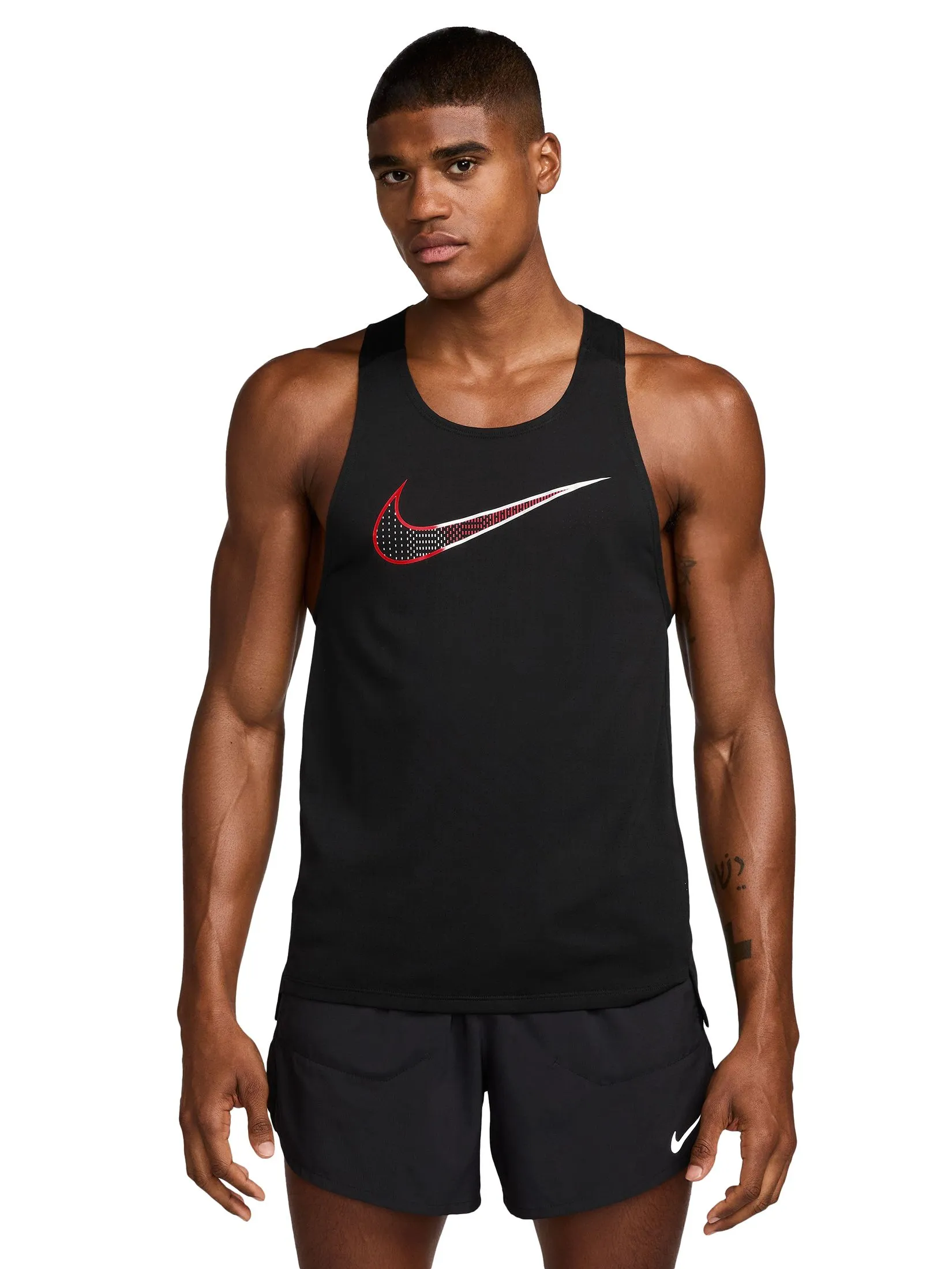 NIKE Men Running T-Shirt Fast Dri-Fit HV2131-010 Black/Bright Crimson